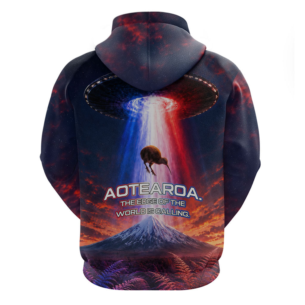 New Zealand Aotearoa Kiwi UFO Zip Hoodie Sci-Fi Galaxy Sunset Sky Tower And Mountain TS04 - Polynesian Pride