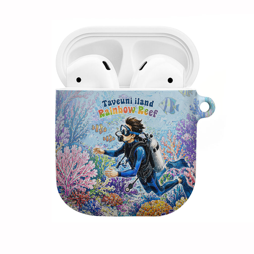 Fiji Taveuni Rainbow Reef AirPods Case Scuba Diver Vibrant Undersea Coral Garden Watercolor TS04 Blue - Polynesian Pride