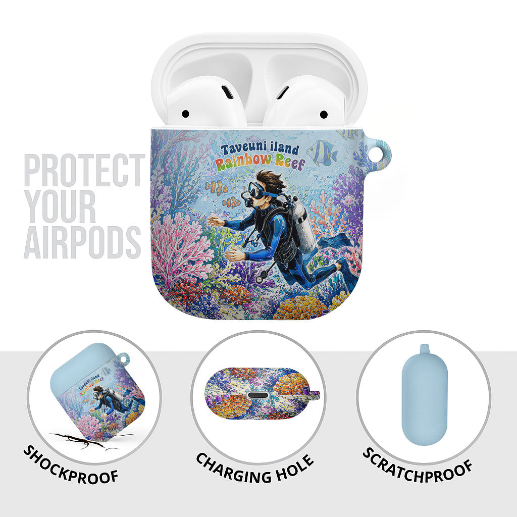 Fiji Taveuni Rainbow Reef AirPods Case Scuba Diver Vibrant Undersea Coral Garden Watercolor TS04 - Polynesian Pride