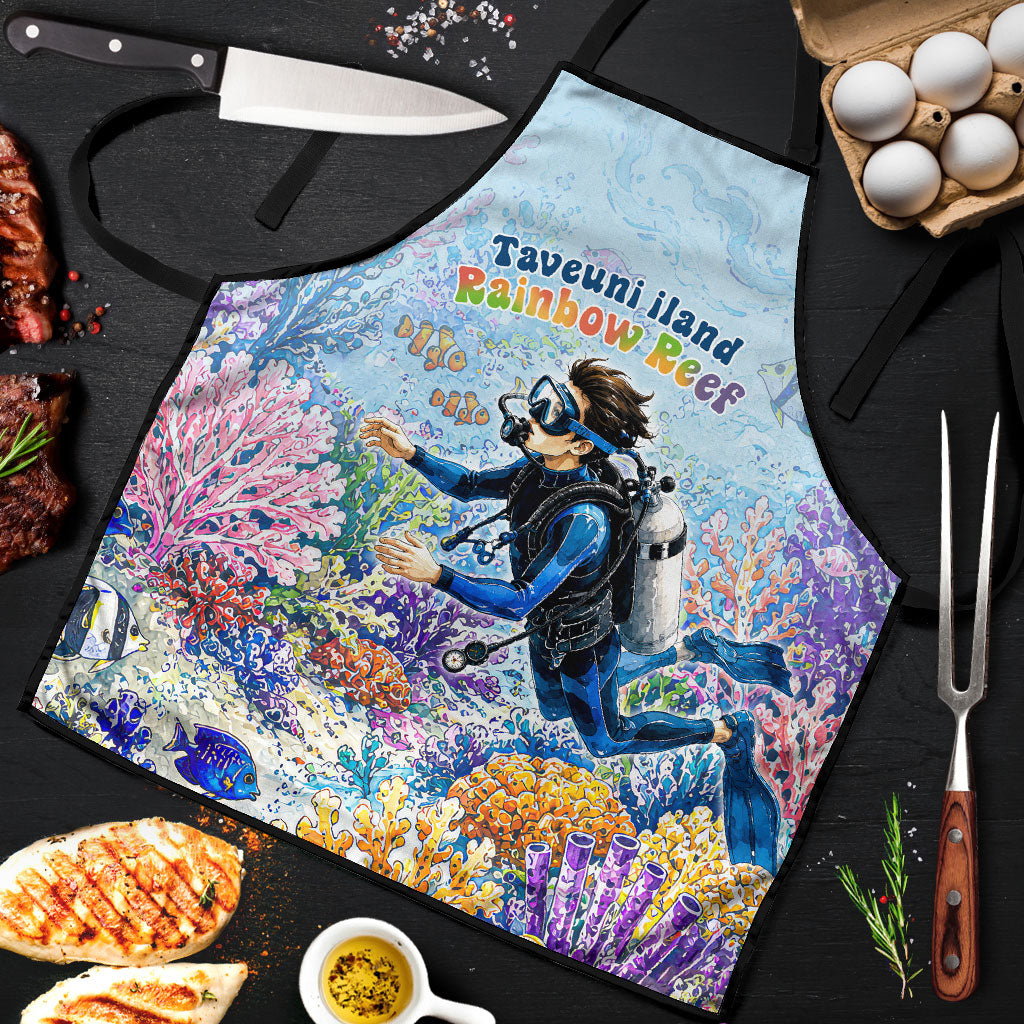 Fiji Taveuni Rainbow Reef Apron Scuba Diver Vibrant Undersea Coral Garden Watercolor TS04 Blue - Polynesian Pride