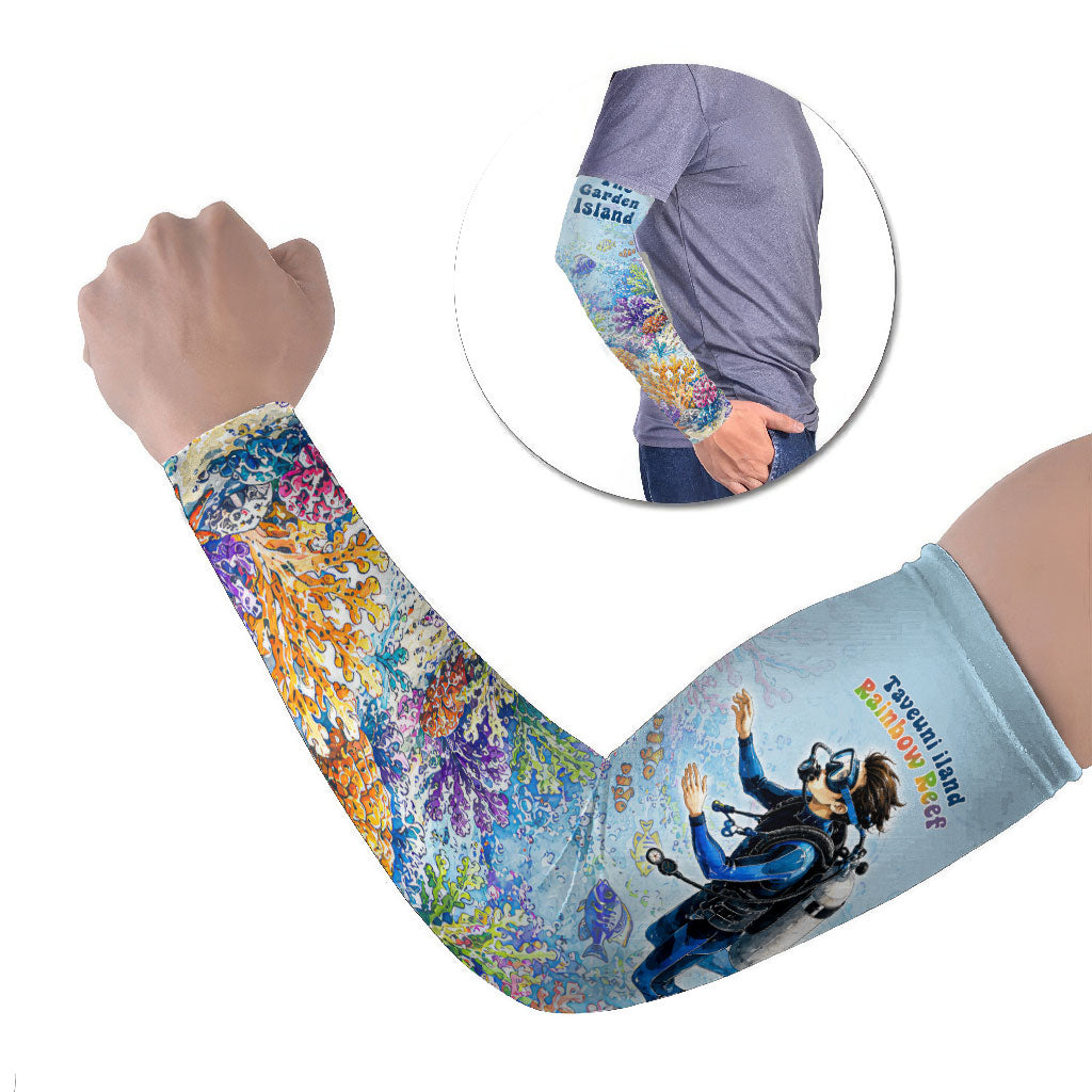 Fiji Taveuni Rainbow Reef Arm Sleeves Scuba Diver Vibrant Undersea Coral Garden Watercolor TS04 Set of 2 Blue - Polynesian Pride
