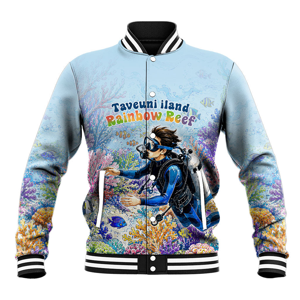 Fiji Taveuni Rainbow Reef Baseball Jacket Scuba Diver Vibrant Undersea Coral Garden Watercolor TS04 Unisex Blue - Polynesian Pride