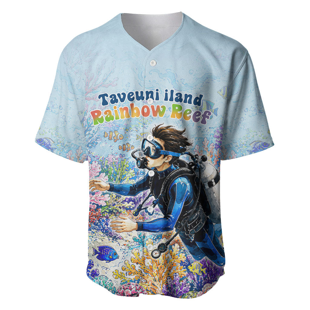 Fiji Taveuni Rainbow Reef Baseball Jersey Scuba Diver Vibrant Undersea Coral Garden Watercolor TS04 Blue - Polynesian Pride