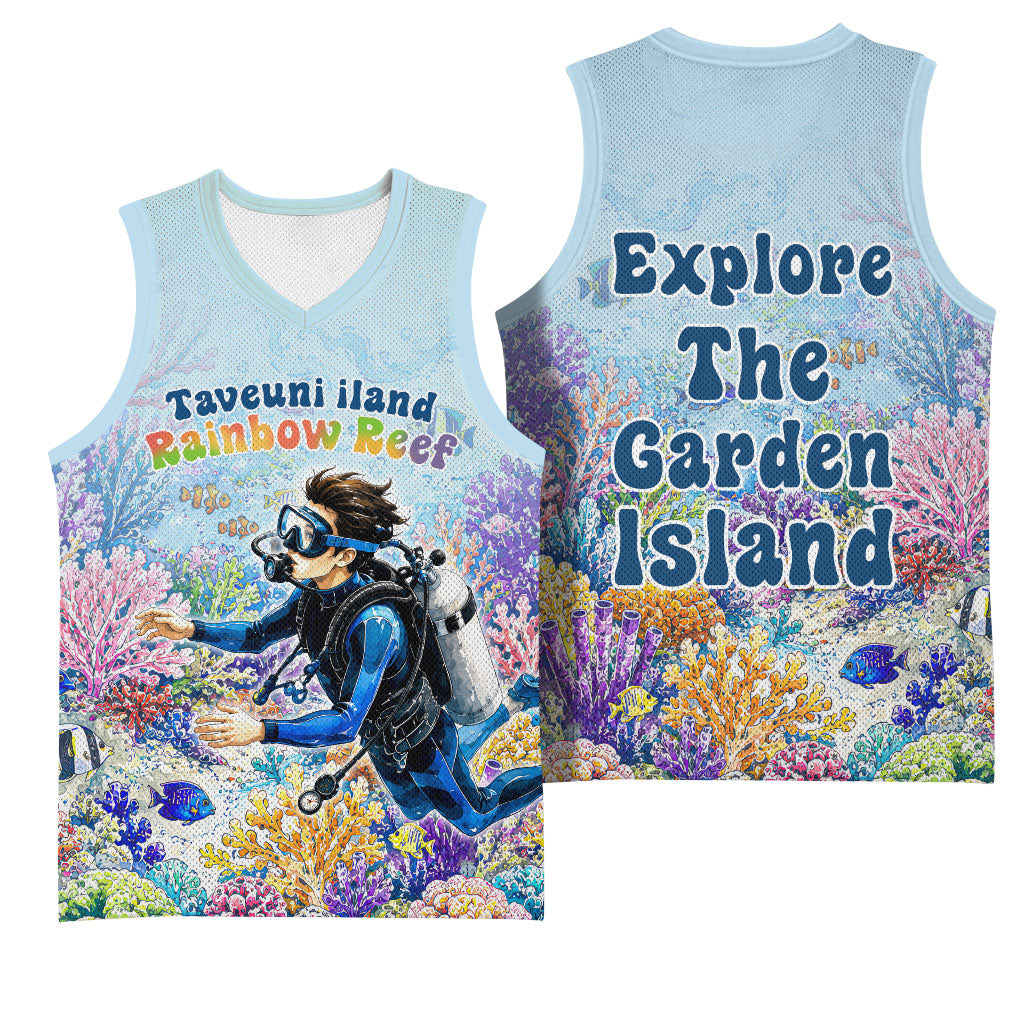 Fiji Taveuni Rainbow Reef Basketball Jersey Scuba Diver Vibrant Undersea Coral Garden Watercolor TS04 - Polynesian Pride