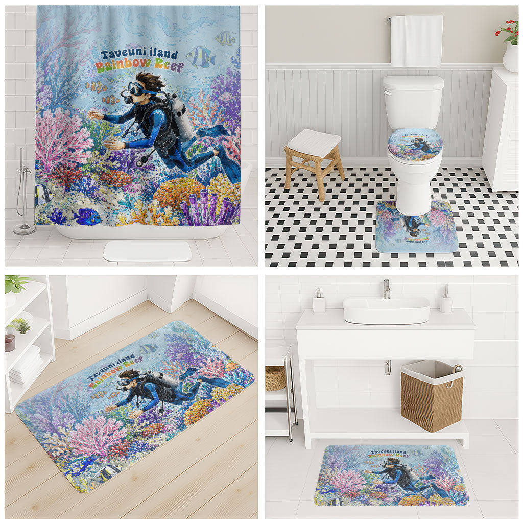 Fiji Taveuni Rainbow Reef Bathroom Set Scuba Diver Vibrant Undersea Coral Garden Watercolor TS04 - Polynesian Pride