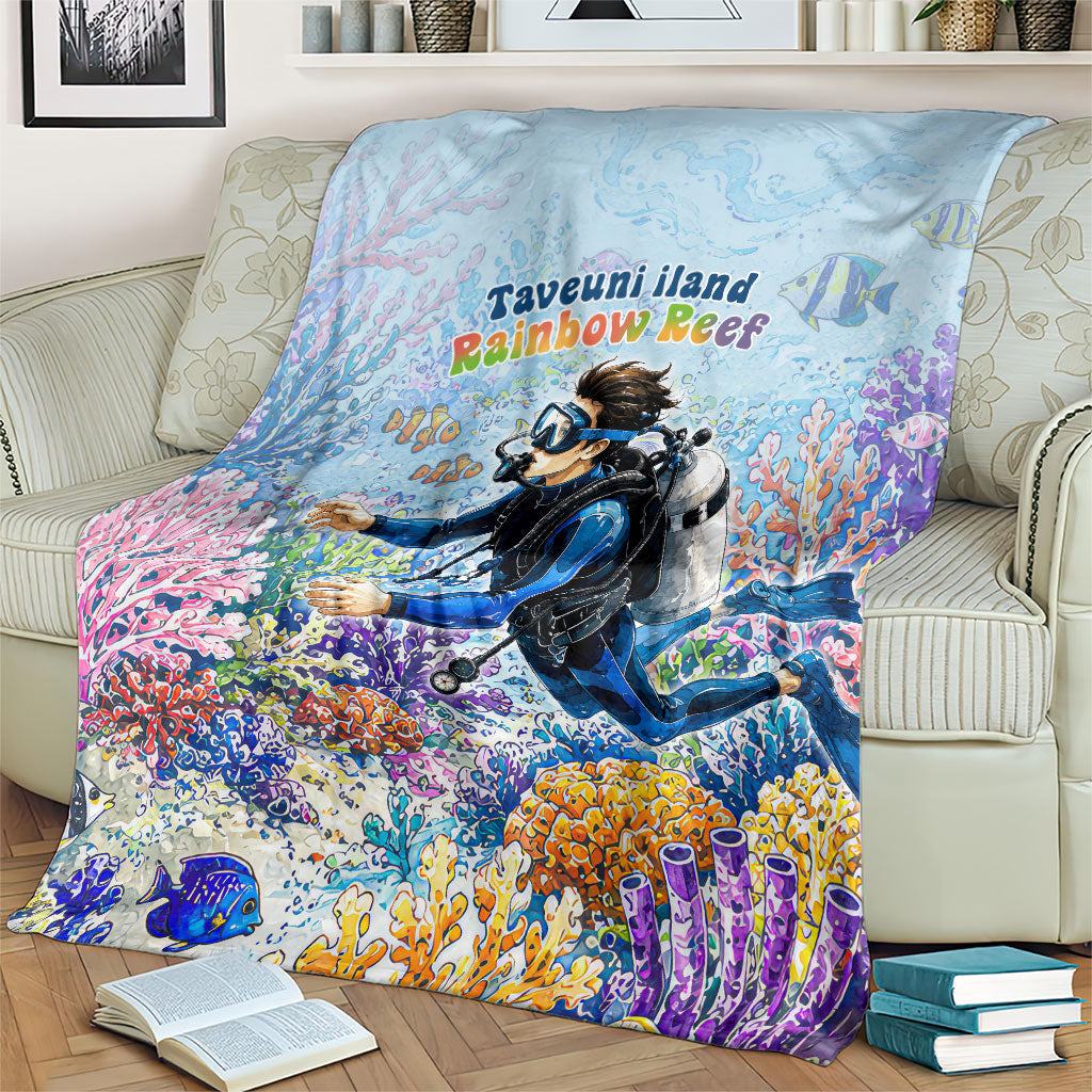 Fiji Taveuni Rainbow Reef Blanket Scuba Diver Vibrant Undersea Coral Garden Watercolor TS04 - Polynesian Pride