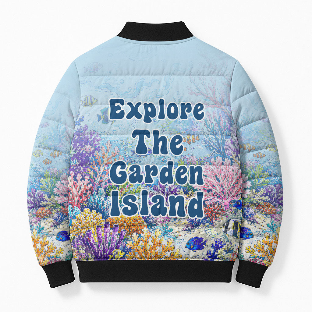 Fiji Taveuni Rainbow Reef Bomber Puffer Jacket Scuba Diver Vibrant Undersea Coral Garden Watercolor TS04 - Polynesian Pride