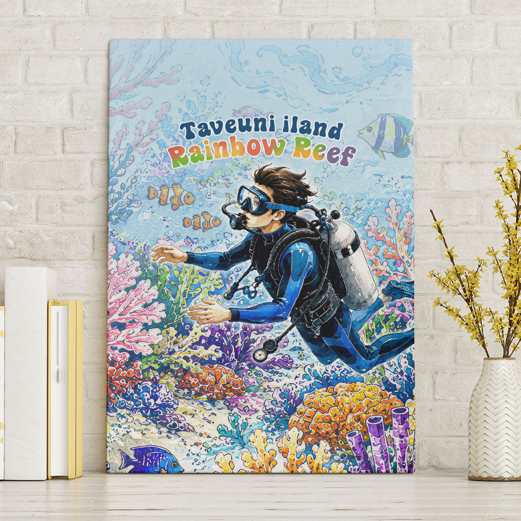 Fiji Taveuni Rainbow Reef Canvas Wall Art Scuba Diver Vibrant Undersea Coral Garden Watercolor TS04 Without Frame Blue - Polynesian Pride