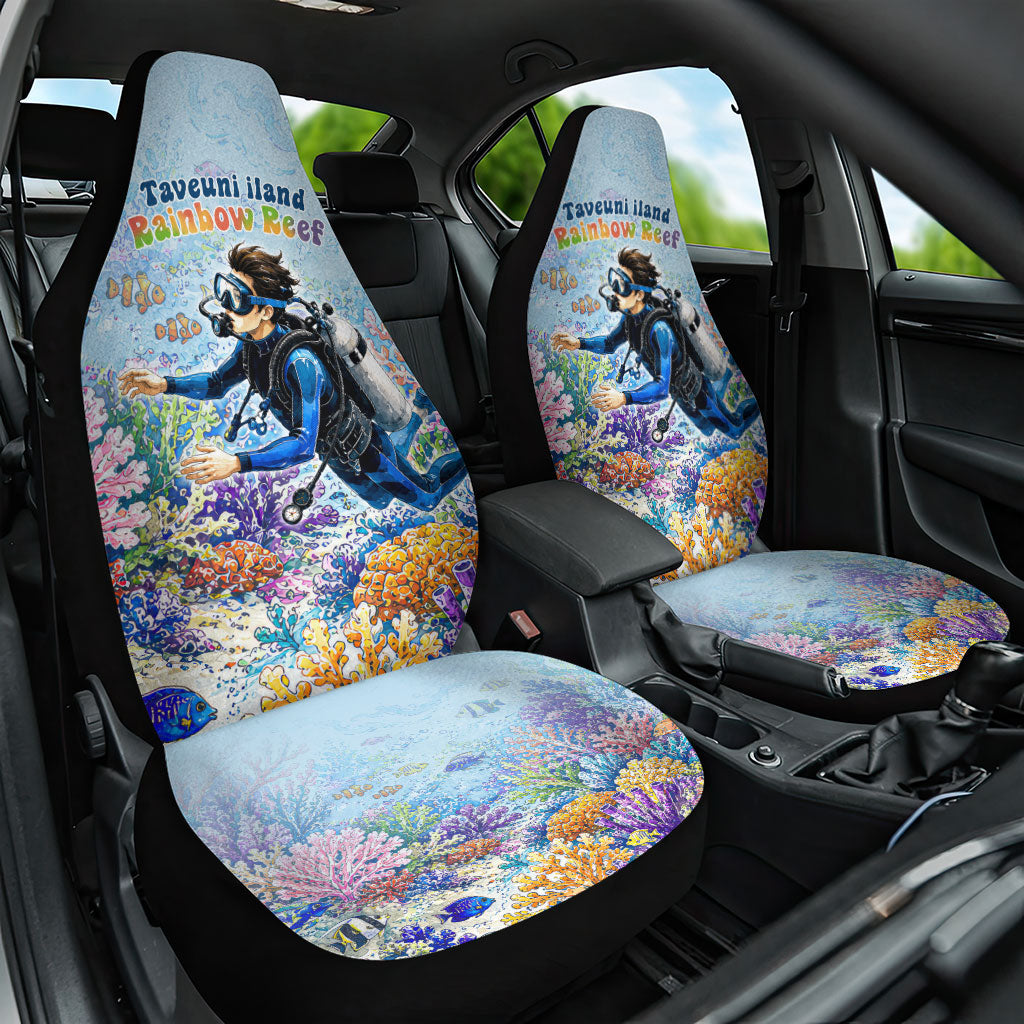 Fiji Taveuni Rainbow Reef Car Seat Cover Scuba Diver Vibrant Undersea Coral Garden Watercolor TS04 One Size Blue - Polynesian Pride
