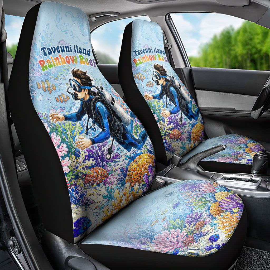 Fiji Taveuni Rainbow Reef Car Seat Cover Scuba Diver Vibrant Undersea Coral Garden Watercolor TS04 - Polynesian Pride
