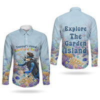 Fiji Taveuni Rainbow Reef Couples Matching Puletasi and Long Sleeve Button Shirt Scuba Diver Vibrant Undersea Coral Garden Watercolor TS04 - Polynesian Pride