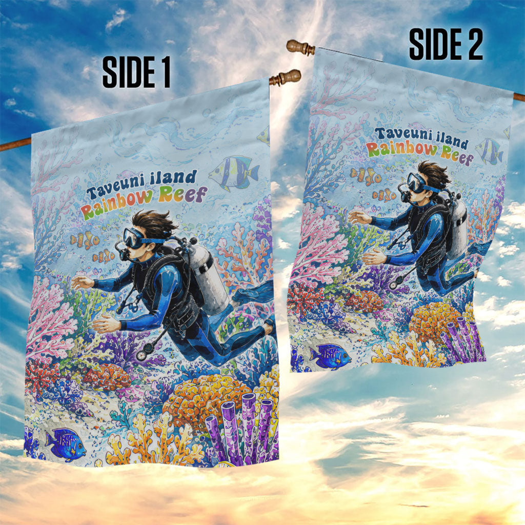 Fiji Taveuni Rainbow Reef Garden Flag Scuba Diver Vibrant Undersea Coral Garden Watercolor TS04 - Polynesian Pride