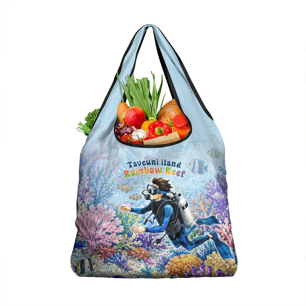 Fiji Taveuni Rainbow Reef Grocery Bag Scuba Diver Vibrant Undersea Coral Garden Watercolor TS04 1-pack One Size Blue - Polynesian Pride