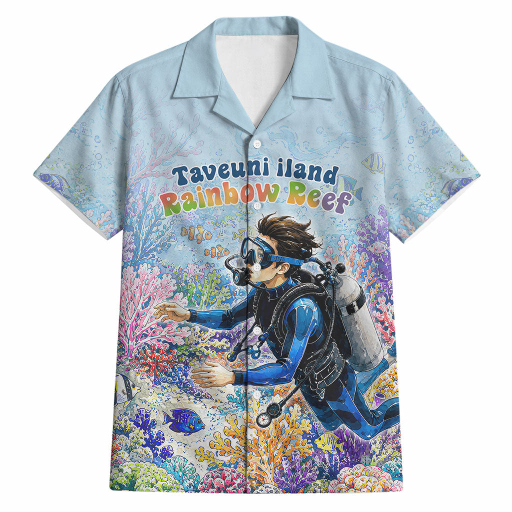 Fiji Taveuni Rainbow Reef Hawaiian Shirt Scuba Diver Vibrant Undersea Coral Garden Watercolor TS04 Blue - Polynesian Pride