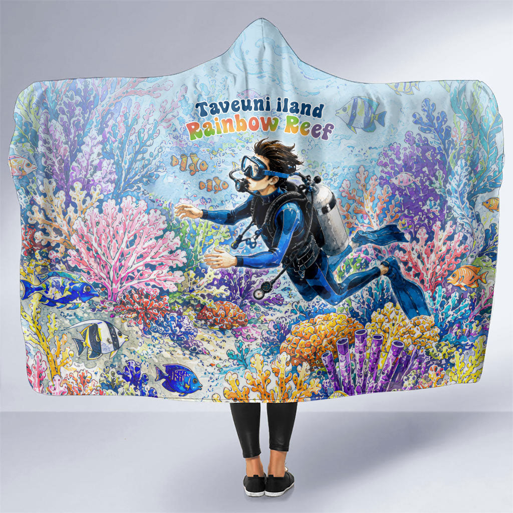 Fiji Taveuni Rainbow Reef Hooded Blanket Scuba Diver Vibrant Undersea Coral Garden Watercolor TS04 One Size Blue - Polynesian Pride