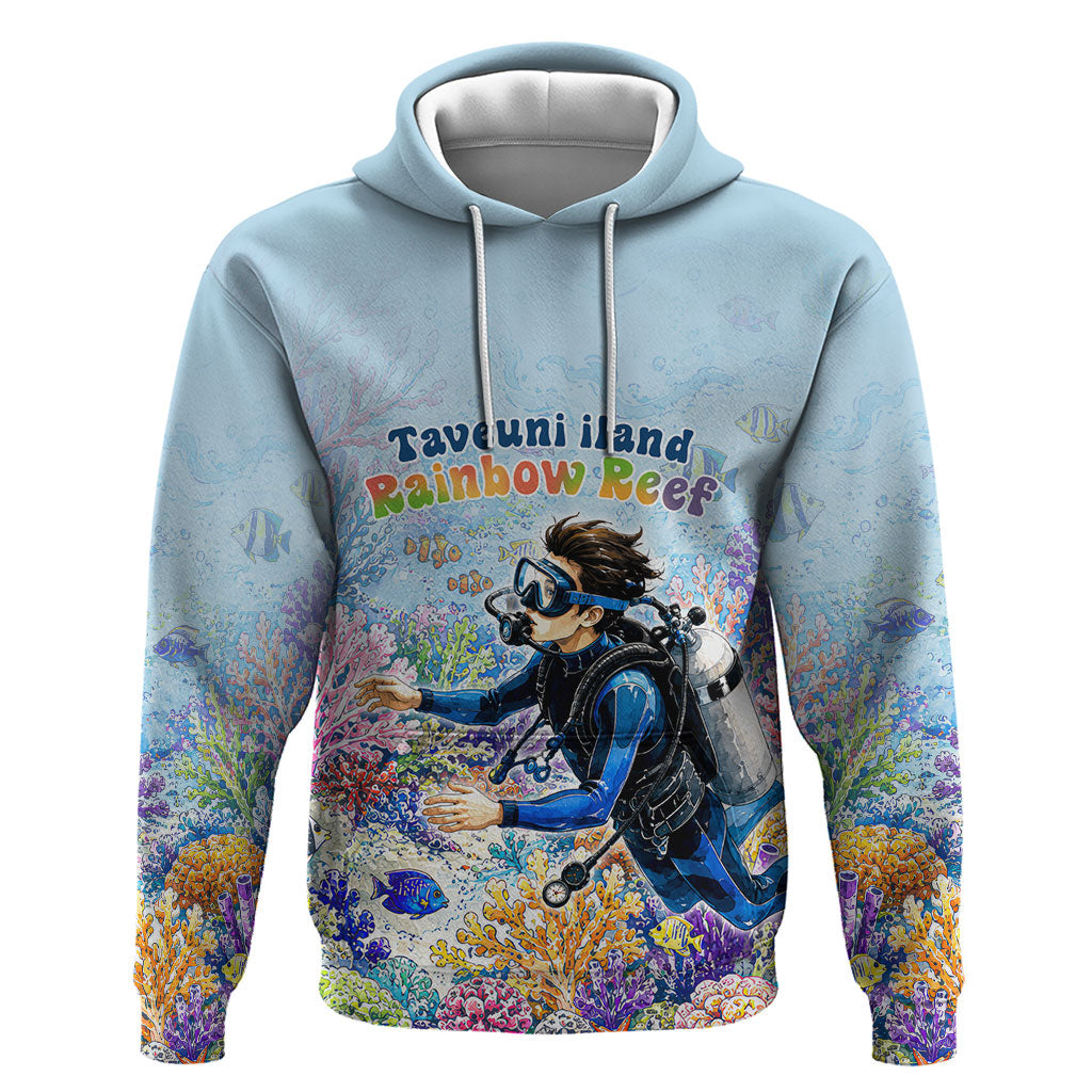 Fiji Taveuni Rainbow Reef Hoodie Scuba Diver Vibrant Undersea Coral Garden Watercolor TS04 Pullover Hoodie Blue - Polynesian Pride