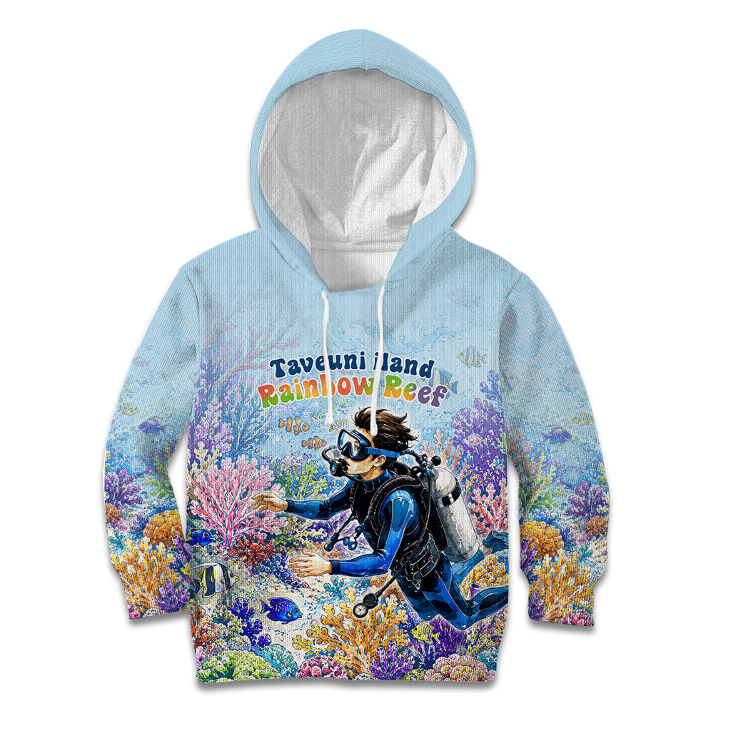Fiji Taveuni Rainbow Reef Kid Hoodie Scuba Diver Vibrant Undersea Coral Garden Watercolor TS04 Hoodie Blue - Polynesian Pride