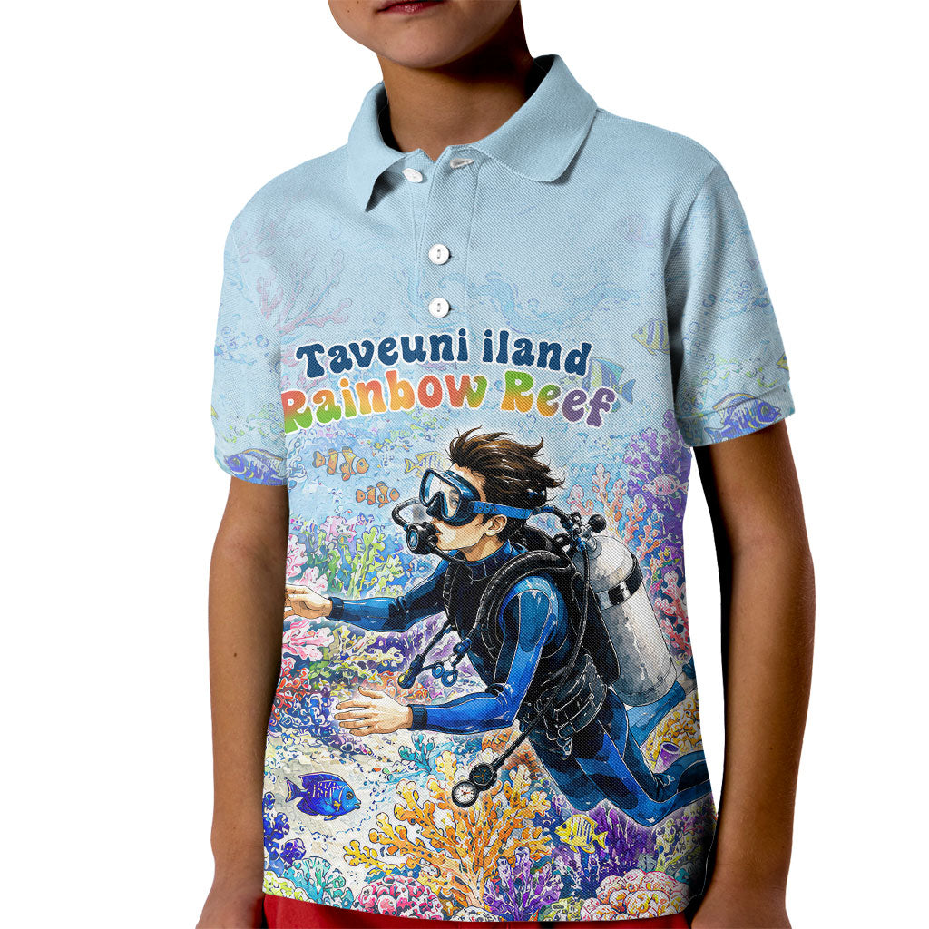 Fiji Taveuni Rainbow Reef Kid Polo Shirt Scuba Diver Vibrant Undersea Coral Garden Watercolor TS04 Kid Blue - Polynesian Pride