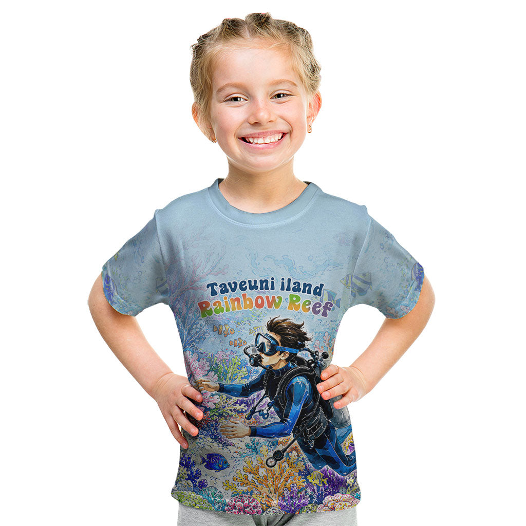 Fiji Taveuni Rainbow Reef Kid T Shirt Scuba Diver Vibrant Undersea Coral Garden Watercolor TS04 Blue - Polynesian Pride