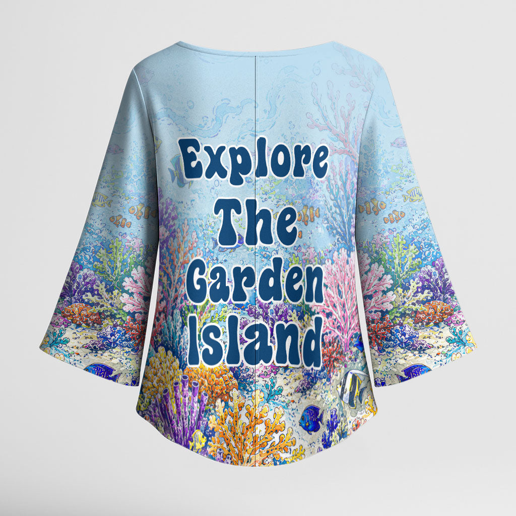 Fiji Taveuni Rainbow Reef Kimono Sleeve Blouse Scuba Diver Vibrant Undersea Coral Garden Watercolor TS04 - Polynesian Pride
