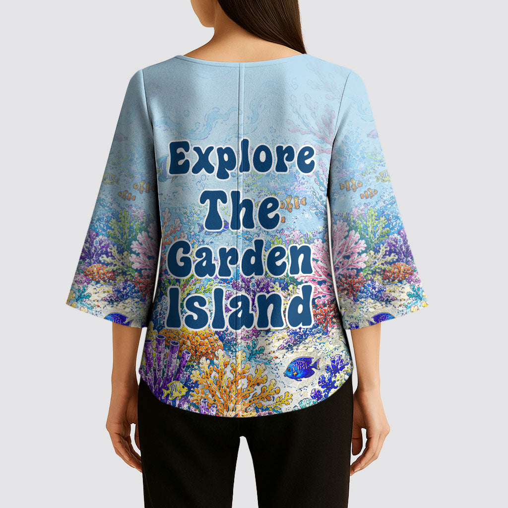 Fiji Taveuni Rainbow Reef Kimono Sleeve Blouse Scuba Diver Vibrant Undersea Coral Garden Watercolor TS04 - Polynesian Pride
