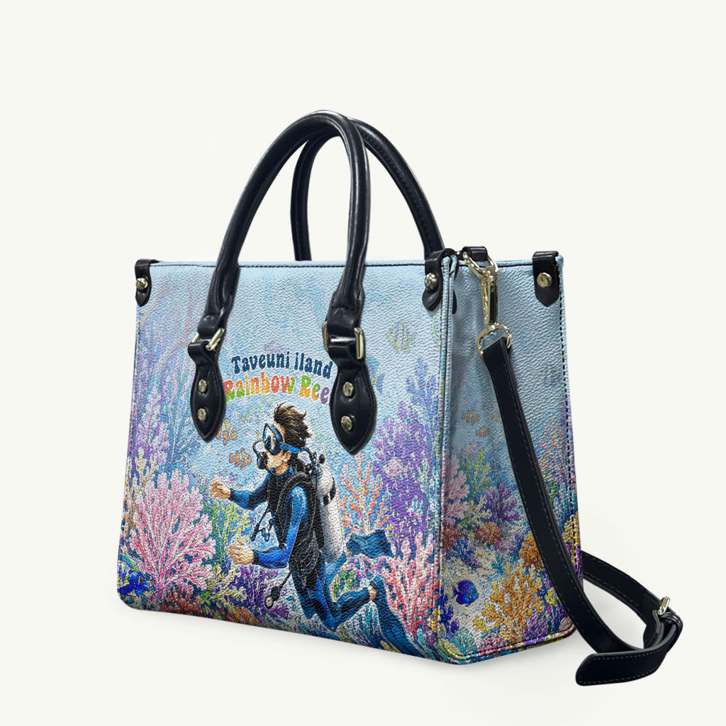 Fiji Taveuni Rainbow Reef Leather Bag Scuba Diver Vibrant Undersea Coral Garden Watercolor TS04 Blue - Polynesian Pride