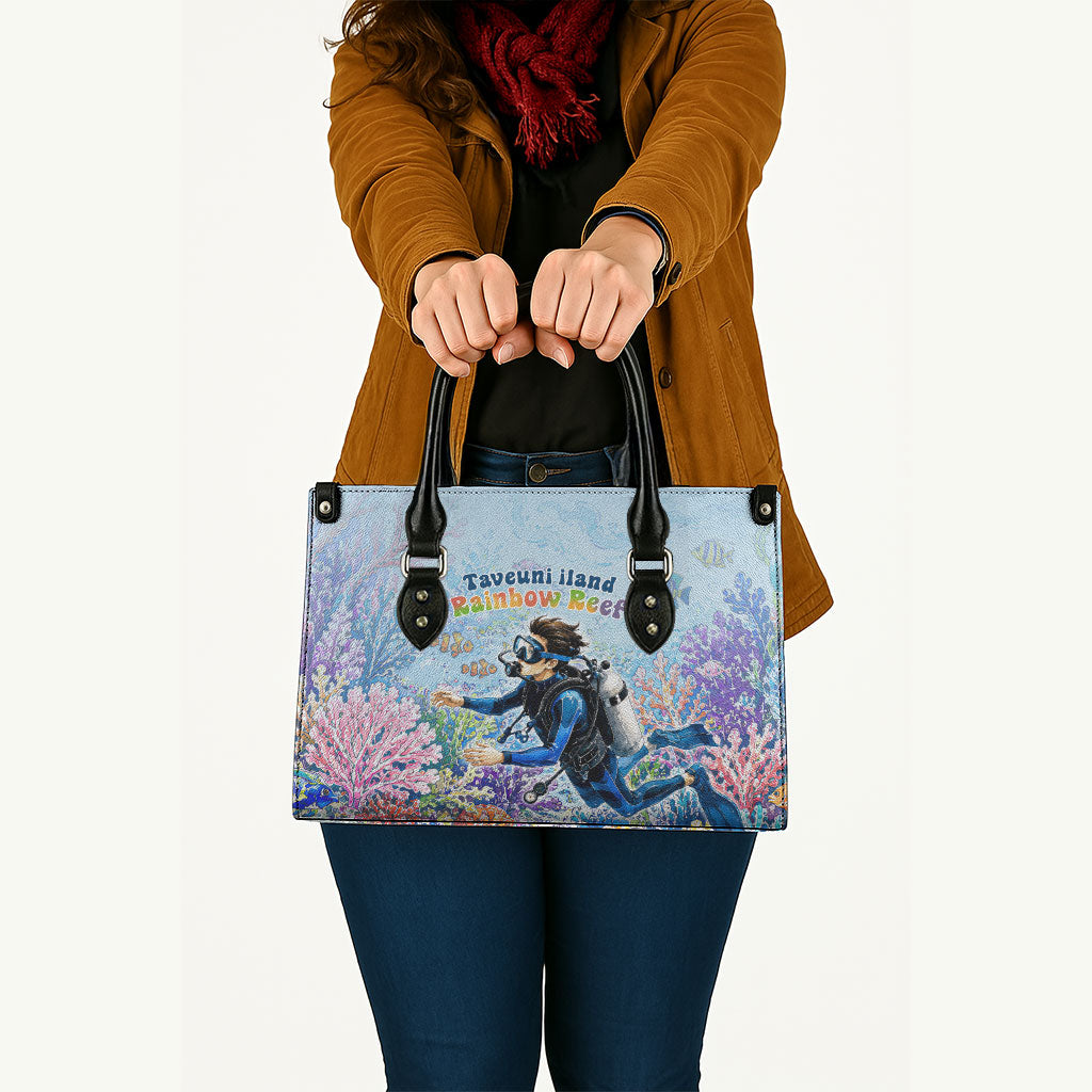 Fiji Taveuni Rainbow Reef Leather Bag Scuba Diver Vibrant Undersea Coral Garden Watercolor TS04 - Polynesian Pride
