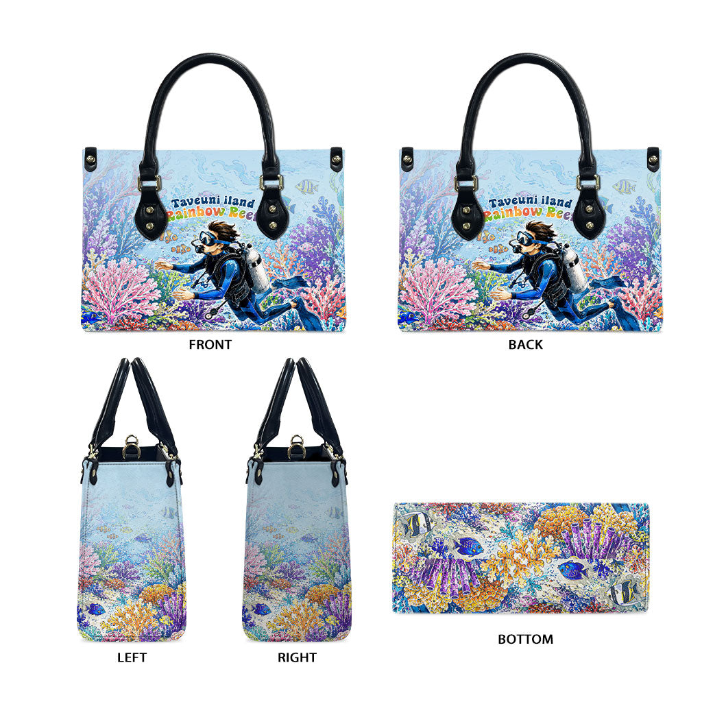 Fiji Taveuni Rainbow Reef Leather Bag Scuba Diver Vibrant Undersea Coral Garden Watercolor TS04 - Polynesian Pride