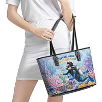 Fiji Taveuni Rainbow Reef Leather Tote Bag Scuba Diver Vibrant Undersea Coral Garden Watercolor TS04 - Polynesian Pride