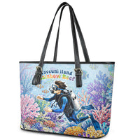 Fiji Taveuni Rainbow Reef Leather Tote Bag Scuba Diver Vibrant Undersea Coral Garden Watercolor TS04 - Polynesian Pride