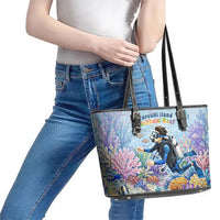 Fiji Taveuni Rainbow Reef Leather Tote Bag Scuba Diver Vibrant Undersea Coral Garden Watercolor TS04 - Polynesian Pride