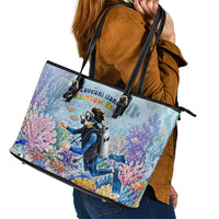 Fiji Taveuni Rainbow Reef Leather Tote Bag Scuba Diver Vibrant Undersea Coral Garden Watercolor TS04 - Polynesian Pride