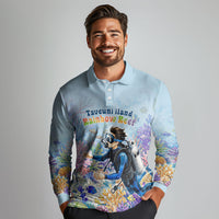 Fiji Taveuni Rainbow Reef Long Sleeve Polo Shirt Scuba Diver Vibrant Undersea Coral Garden Watercolor TS04 - Polynesian Pride