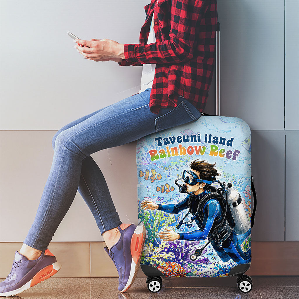 Fiji Taveuni Rainbow Reef Luggage Cover Scuba Diver Vibrant Undersea Coral Garden Watercolor TS04 - Polynesian Pride