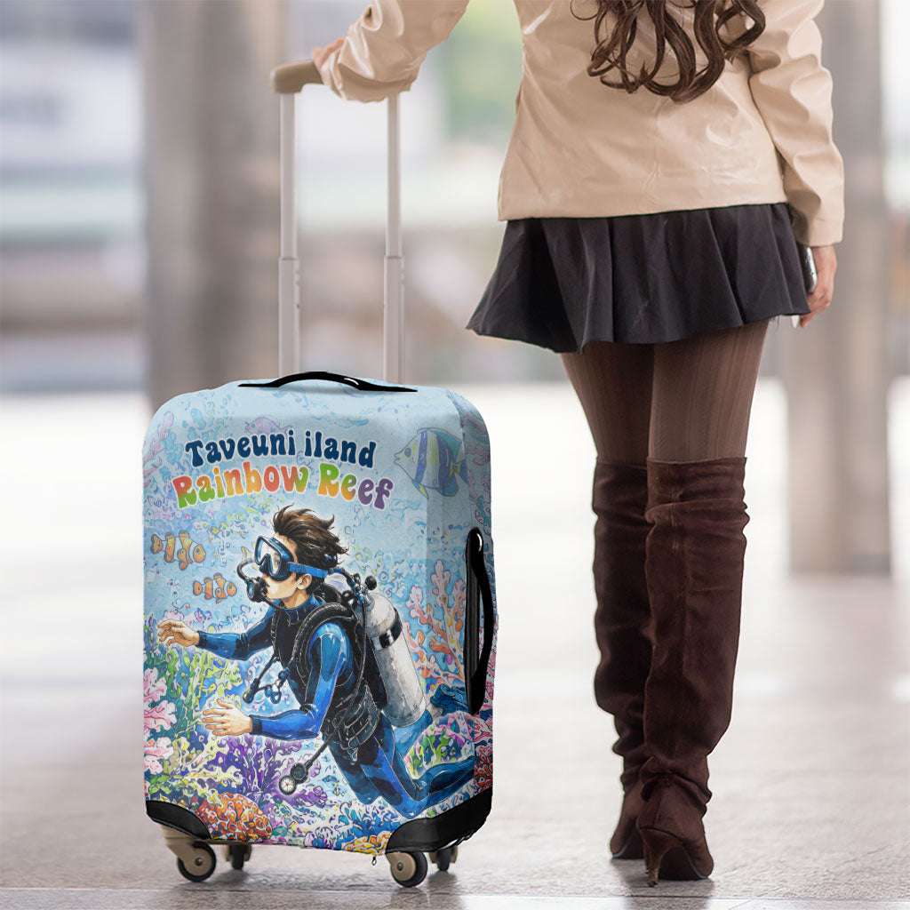 Fiji Taveuni Rainbow Reef Luggage Cover Scuba Diver Vibrant Undersea Coral Garden Watercolor TS04 - Polynesian Pride