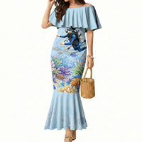 Fiji Taveuni Rainbow Reef Mermaid Dress Scuba Diver Vibrant Undersea Coral Garden Watercolor TS04 Women Blue - Polynesian Pride