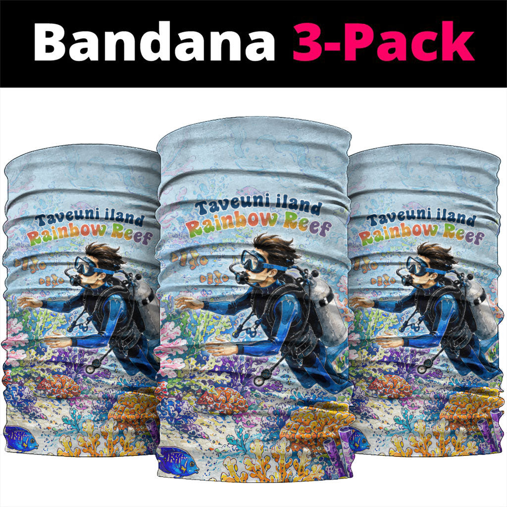 Fiji Taveuni Rainbow Reef Neck Gaiter Scuba Diver Vibrant Undersea Coral Garden Watercolor TS04 package One Size: 25*50cm Blue - Polynesian Pride