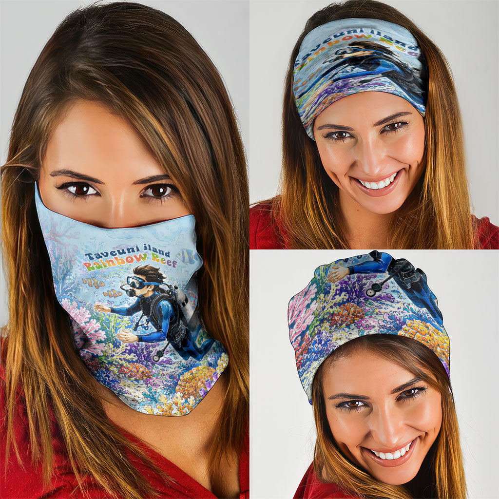 Fiji Taveuni Rainbow Reef Neck Gaiter Scuba Diver Vibrant Undersea Coral Garden Watercolor TS04 - Polynesian Pride