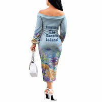 Fiji Taveuni Rainbow Reef Off The Shoulder Long Sleeve Dress Scuba Diver Vibrant Undersea Coral Garden Watercolor TS04 - Polynesian Pride