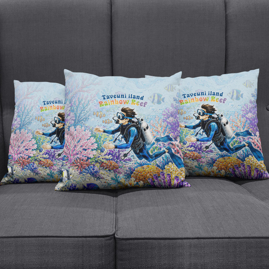 Fiji Taveuni Rainbow Reef Pillow Cover Scuba Diver Vibrant Undersea Coral Garden Watercolor TS04 - Polynesian Pride