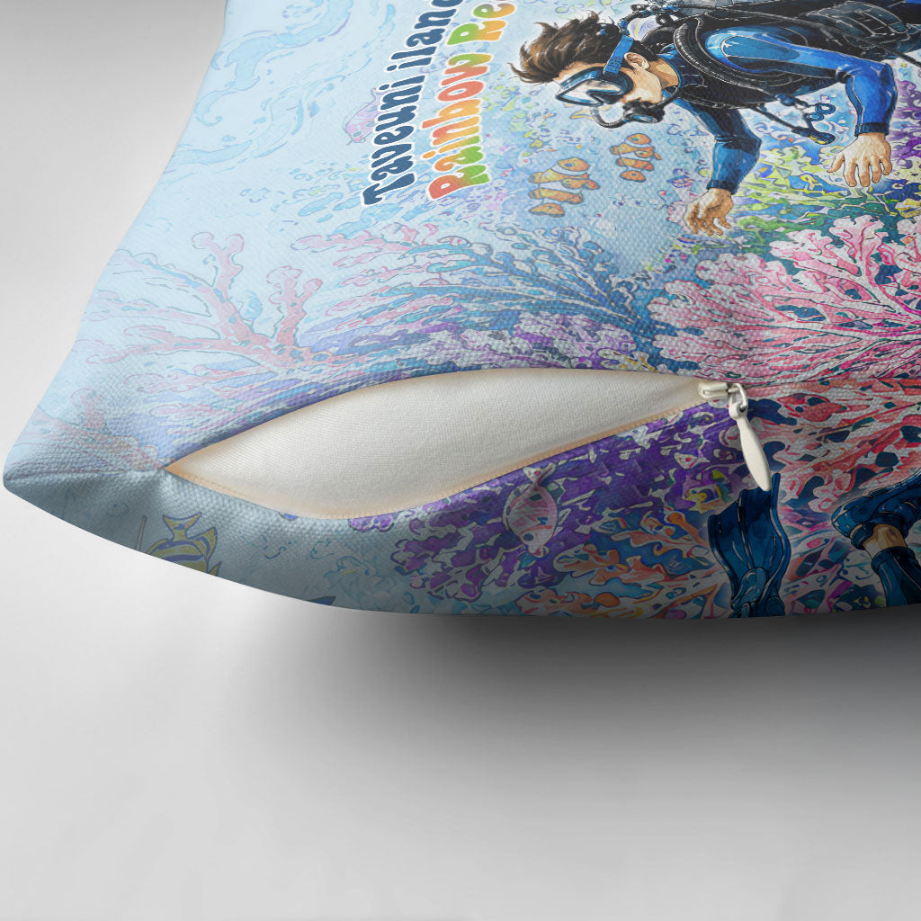 Fiji Taveuni Rainbow Reef Pillow Cover Scuba Diver Vibrant Undersea Coral Garden Watercolor TS04 - Polynesian Pride