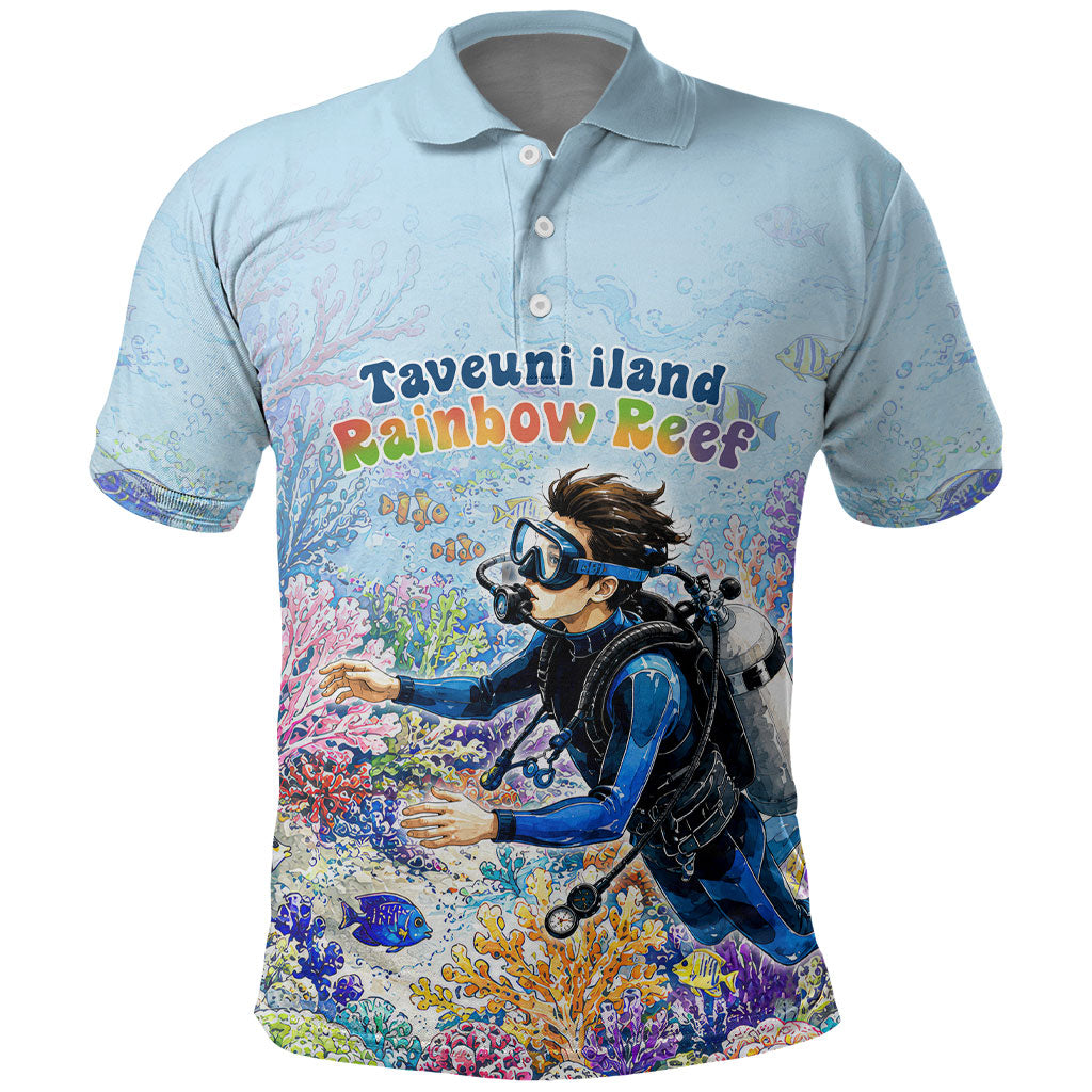 Fiji Taveuni Rainbow Reef Polo Shirt Scuba Diver Vibrant Undersea Coral Garden Watercolor TS04 Blue - Polynesian Pride