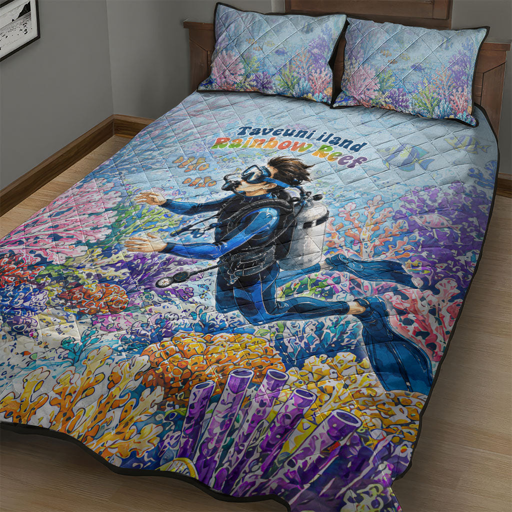 Fiji Taveuni Rainbow Reef Quilt Bed Set Scuba Diver Vibrant Undersea Coral Garden Watercolor TS04 - Polynesian Pride