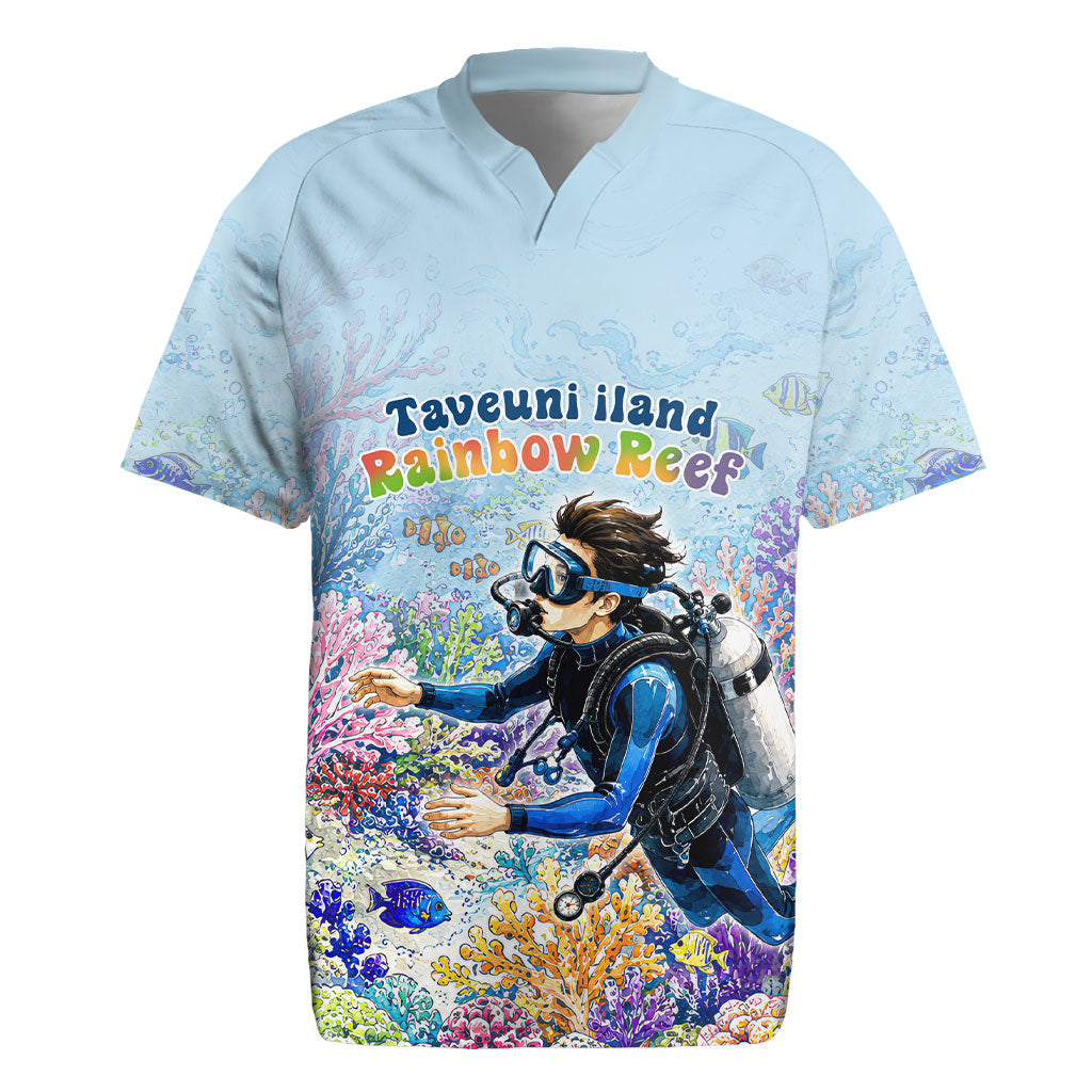 Fiji Taveuni Rainbow Reef Rugby Jersey Scuba Diver Vibrant Undersea Coral Garden Watercolor TS04 Blue - Polynesian Pride