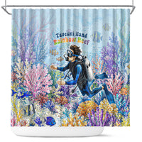 Fiji Taveuni Rainbow Reef Shower Curtain Scuba Diver Vibrant Undersea Coral Garden Watercolor TS04 Blue - Polynesian Pride