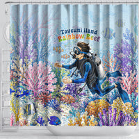 Fiji Taveuni Rainbow Reef Shower Curtain Scuba Diver Vibrant Undersea Coral Garden Watercolor TS04 - Polynesian Pride