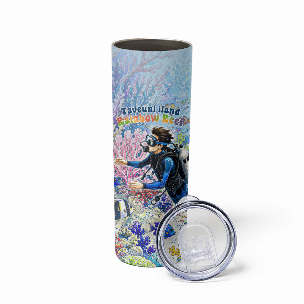 Fiji Taveuni Rainbow Reef Skinny Tumbler Scuba Diver Vibrant Undersea Coral Garden Watercolor TS04 - Polynesian Pride