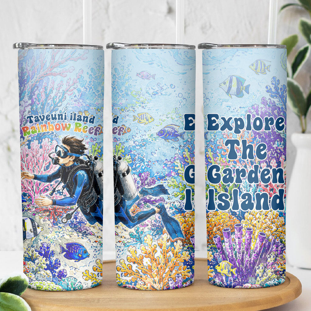 Fiji Taveuni Rainbow Reef Skinny Tumbler Scuba Diver Vibrant Undersea Coral Garden Watercolor TS04 - Polynesian Pride