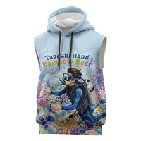 Fiji Taveuni Rainbow Reef Sleeveless Hoodie Scuba Diver Vibrant Undersea Coral Garden Watercolor TS04 Blue - Polynesian Pride