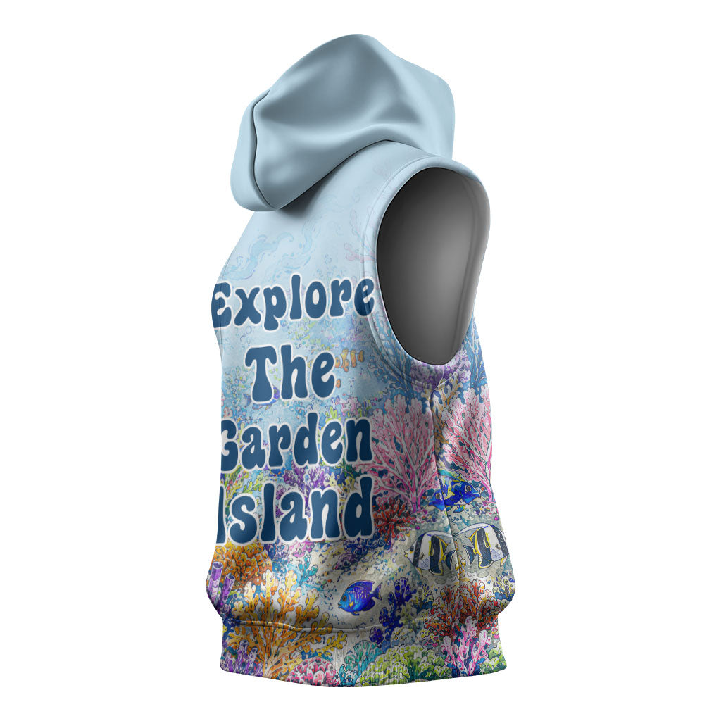 Fiji Taveuni Rainbow Reef Sleeveless Hoodie Scuba Diver Vibrant Undersea Coral Garden Watercolor TS04 - Polynesian Pride